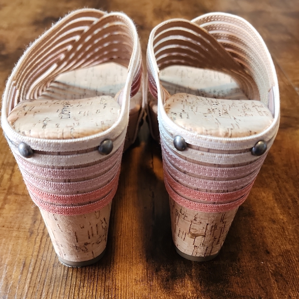 LUCKY BRAND | Peach Coral Ombre Mykayla Cork Wedge Multicolor Strappy Sandal | 8 - Picture 6 of 10